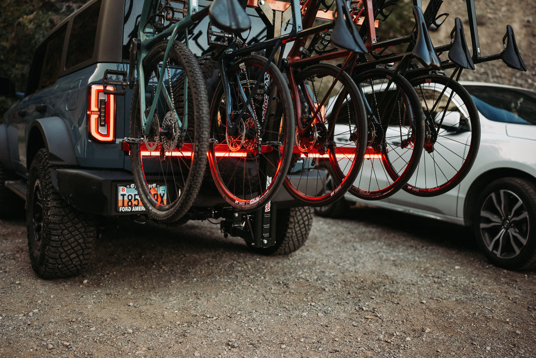 Illuminated light bar on the back of a Ford Bronco.